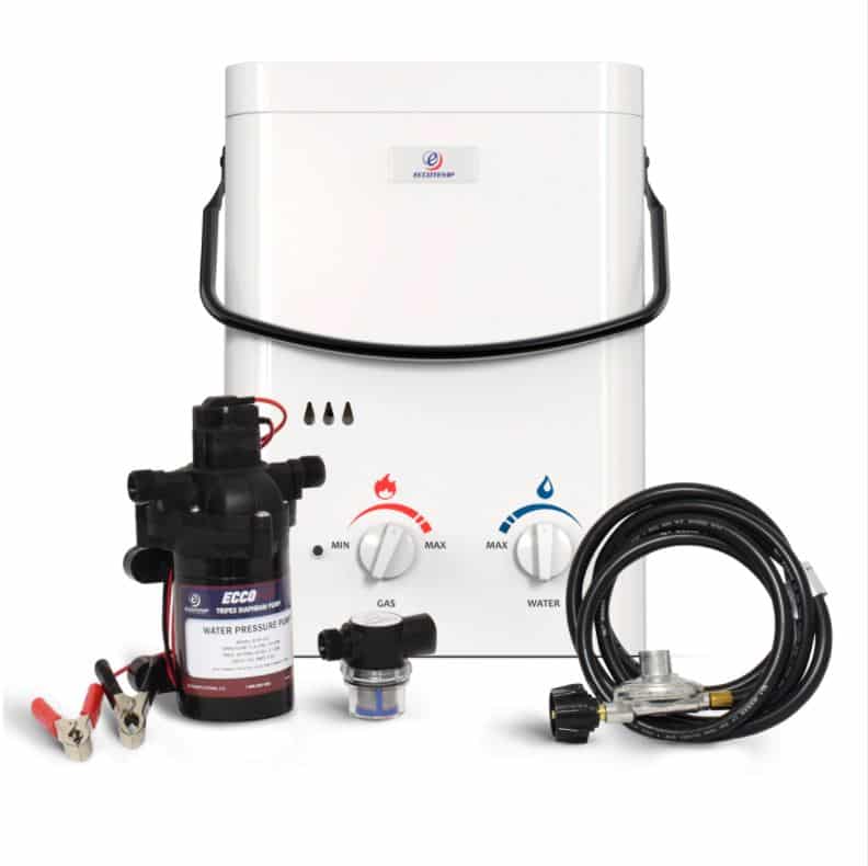 Eccotemp L5 Portable Outdoor Tankless Water Heater w/ EccoFlo Diaphragm 12V Pump and Strainer